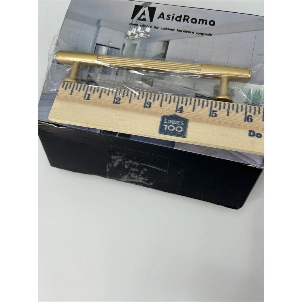 AsidRama 10 Pack Brushed Gold Fluted Cabinet Pulls 5 Inch Hole Center‎ Handles
